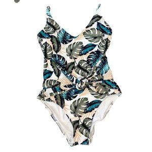 Aqua Rose Tropical Leaf One Piece Bathing Suit